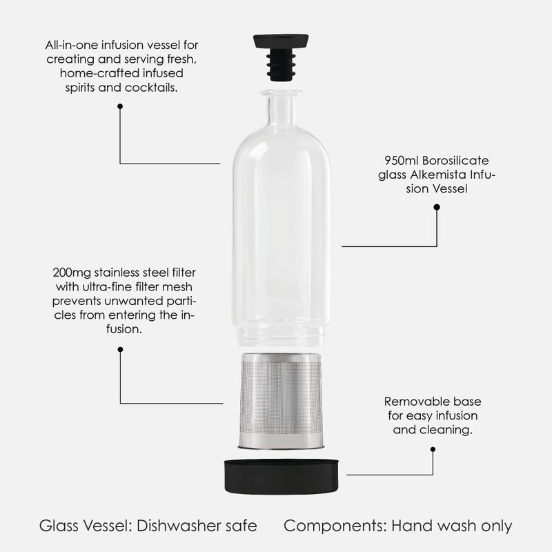 Ethan + Ashe Alkemista Alcohol Infuser - Ethan+Ashe - Add Flavor To Spirits - Infuser For Vodka, Gin, Rum, Scotch, Whisky, & More - Stainless Steel - Glass Infusion Bottle - Fine Filter - 950 ML Matte Black - Image 3